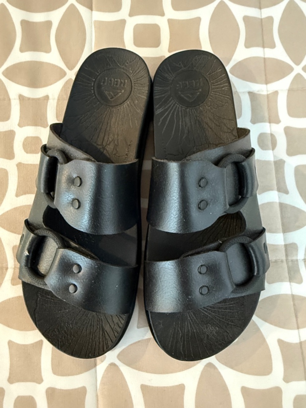 Black Reef Double-Strap Slide Sandals
